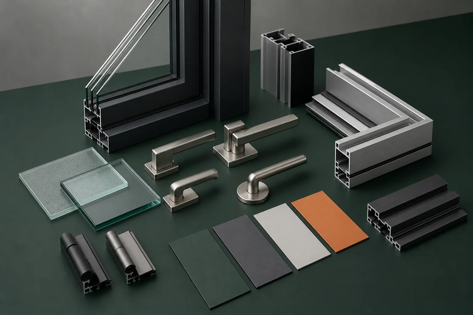 Powder-coated aluminium profiles and finish samples