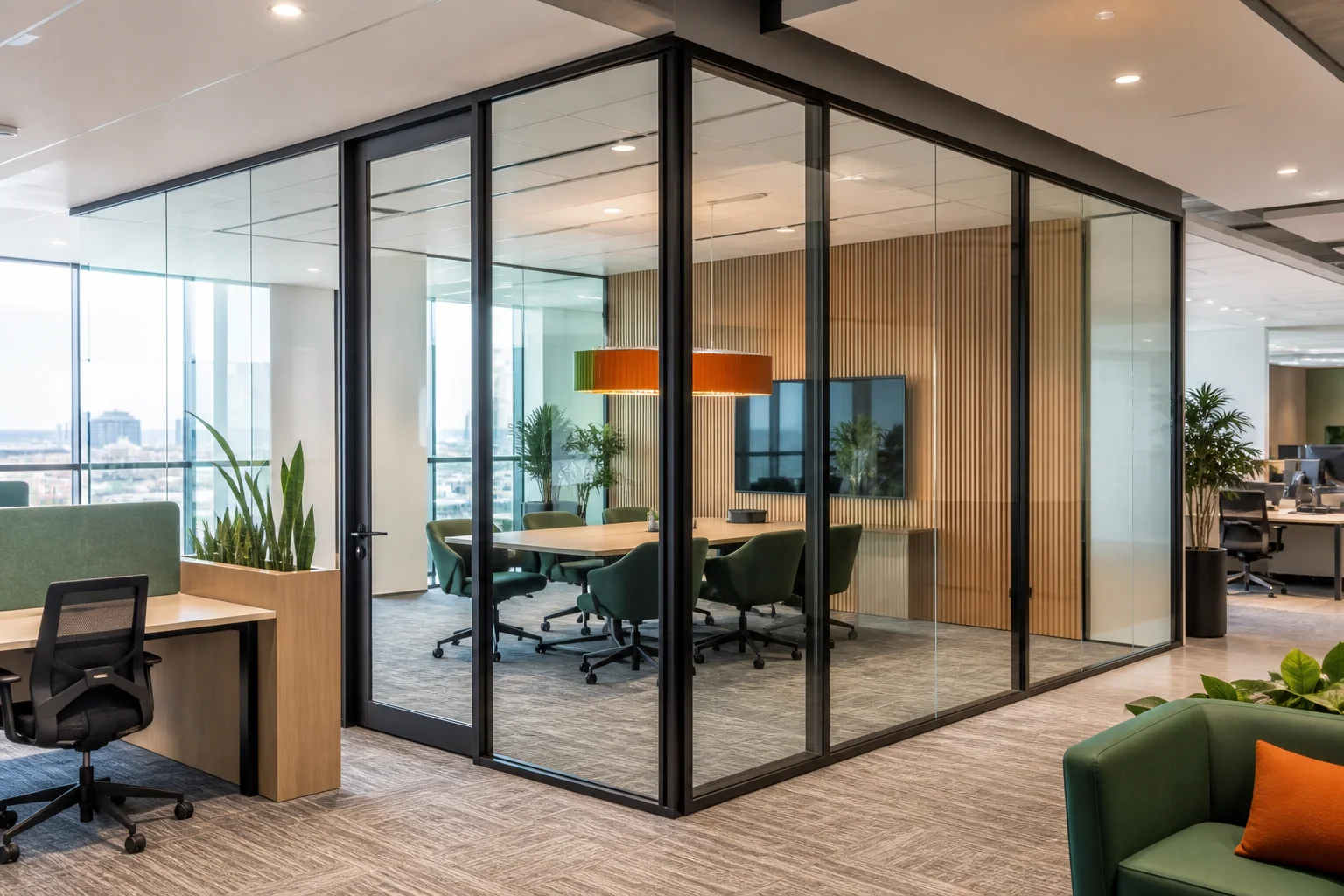 Modern glass office partitions with aluminium framing
