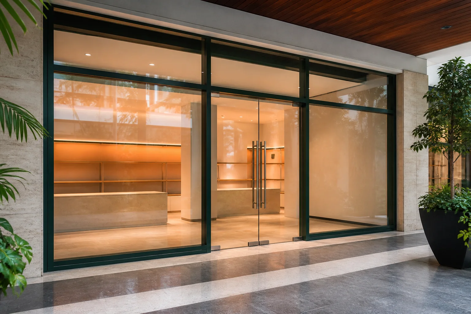 Aluminium-framed glass retail shopfront